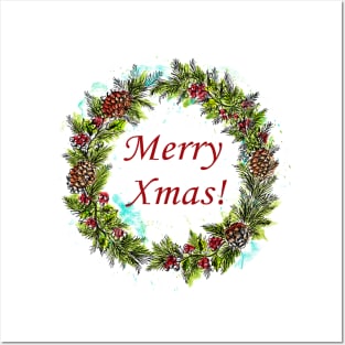 Merry Christmas wreath Posters and Art